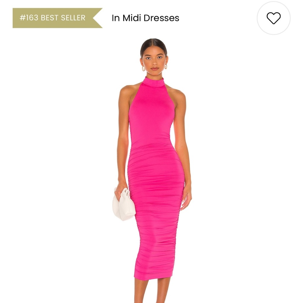 Revolve Superdown Mallory High Neck Dress in Hot Pink Halter Midi Dress